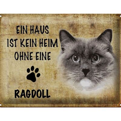 Cartel de chapa con texto "Gato Ragdoll sin hogar" 40x30 cm