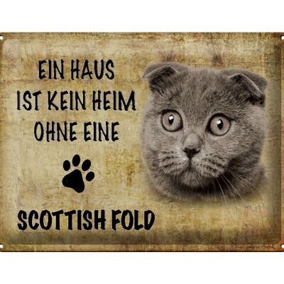 Cartel de chapa que dice Gato Scottish Fold 40x30cm