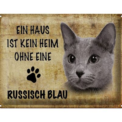 Cartel de chapa con texto "Gato azul ruso" 40x30 cm.