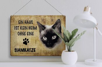 Plaque en tôle disant 40x30cm Chat siamois chat sans maison 3