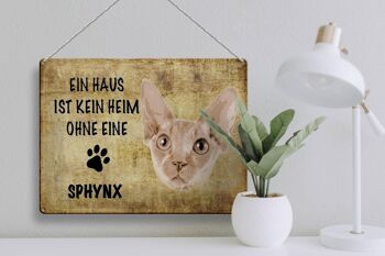 Plaque en tôle indiquant Chat Sphynx sans maison 40x30cm 3