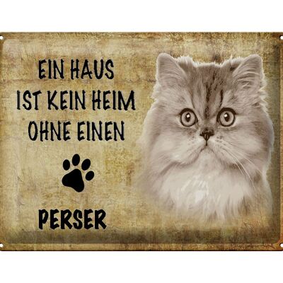 Cartel de chapa con texto "Gato persa sin hogar" 40x30 cm