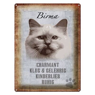 Panneau en étain indiquant un cadeau intelligent pour chat de Birmanie, 30x40cm