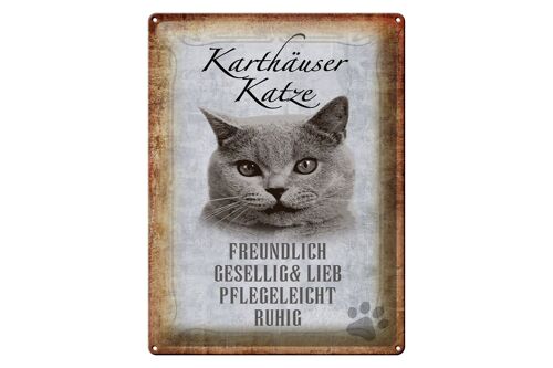 Blechschild Spruch 30x40cm Kartäuser Katze lieb Geschenk