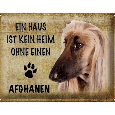 Cartel de chapa con texto "Perro afgano sin hogar" 40x30 cm
