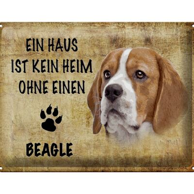 Cartel de chapa con texto "Perro Beagle sin hogar" 40x30 cm