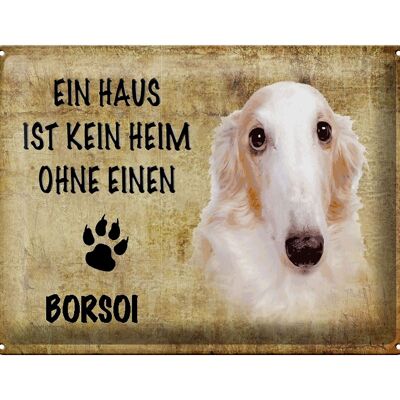 Cartel de chapa con texto "Perro Borsoi sin hogar" 40x30 cm