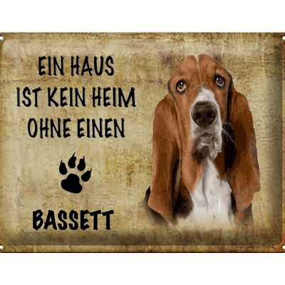 Cartel de chapa con texto "Perro Bassett sin hogar" 40x30 cm