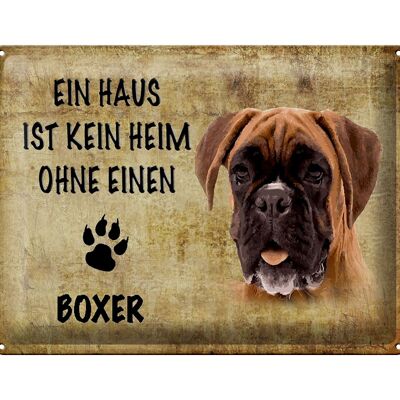Cartel de chapa con texto "Perro Boxer sin hogar" 40x30 cm