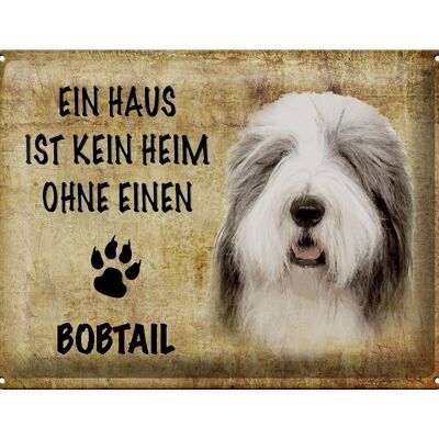 Cartel de chapa con texto "Perro Bobtail sin hogar" 40x30 cm