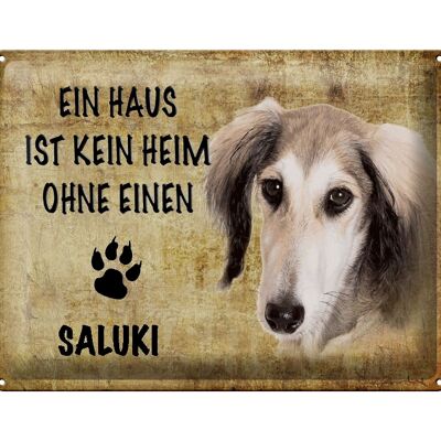 Cartel de chapa con texto "Perro Saluki sin hogar" 40x30 cm