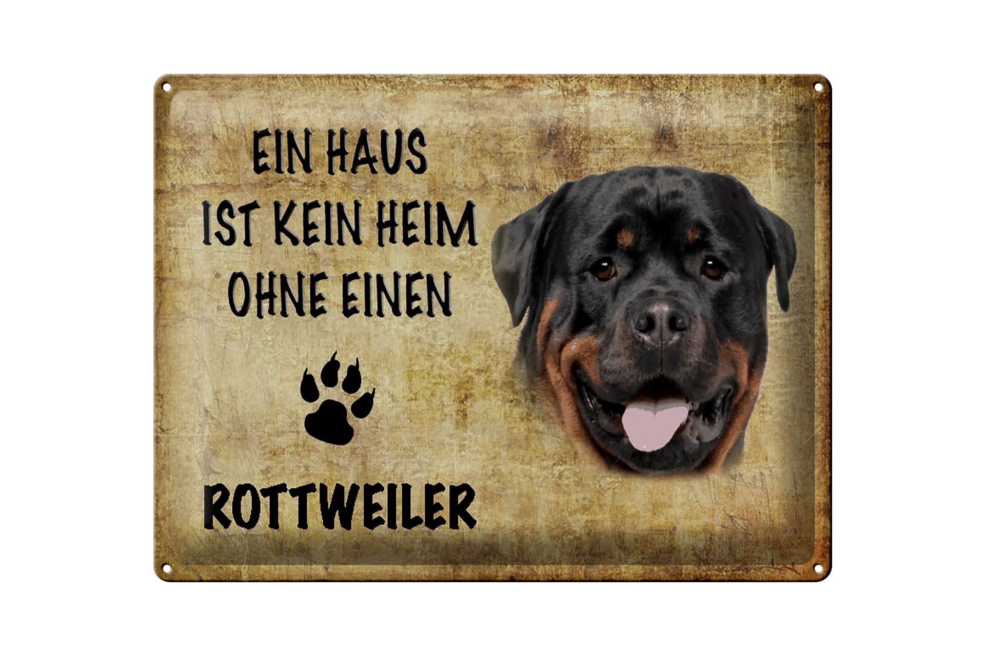 Plaque en tôle disant 40x30cm Chien Rottweiler sans maison