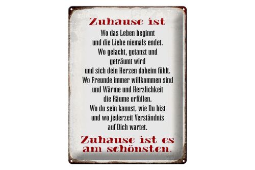 Blechschild Spruch 40x30cm Zuhause ist am schönsten