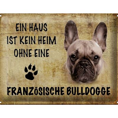 Cartel de chapa con texto "Perro Bulldog Francés" 40x30cm
