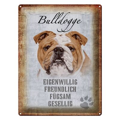Cartel de chapa con texto en inglés "dog bulldog" 30x40 cm, regalo sociable