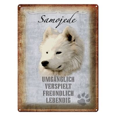 Cartel de chapa con texto "Regalo de perro Samoyedo 30x40cm"