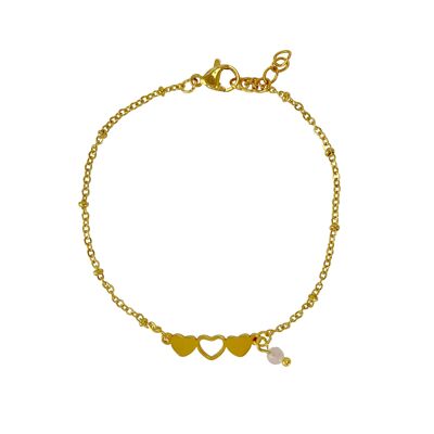 Pulsera Corazones y Rosa Cuartos de Oro