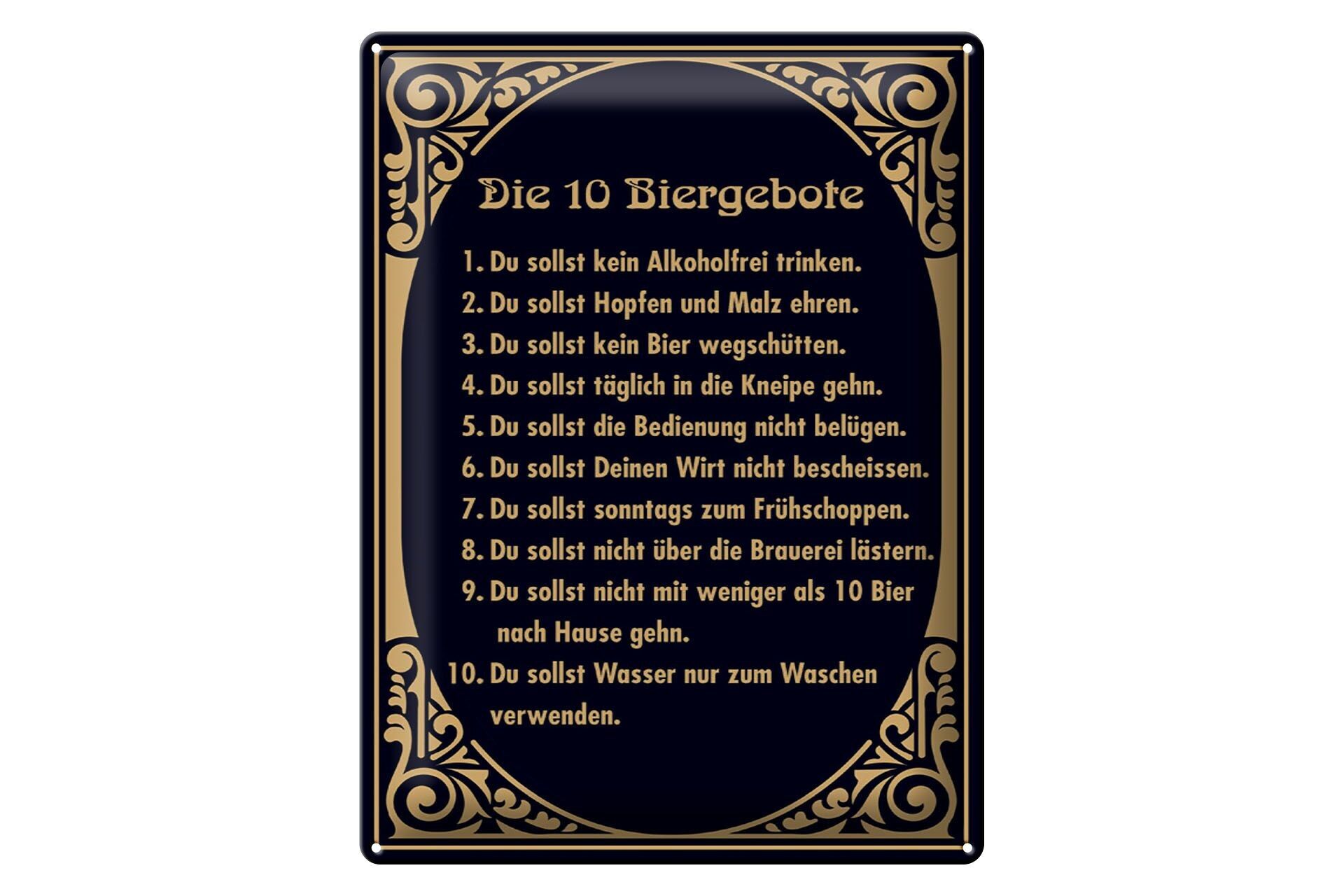 Blechschild 30x40cm 10 Biergebote Bier Geschenk