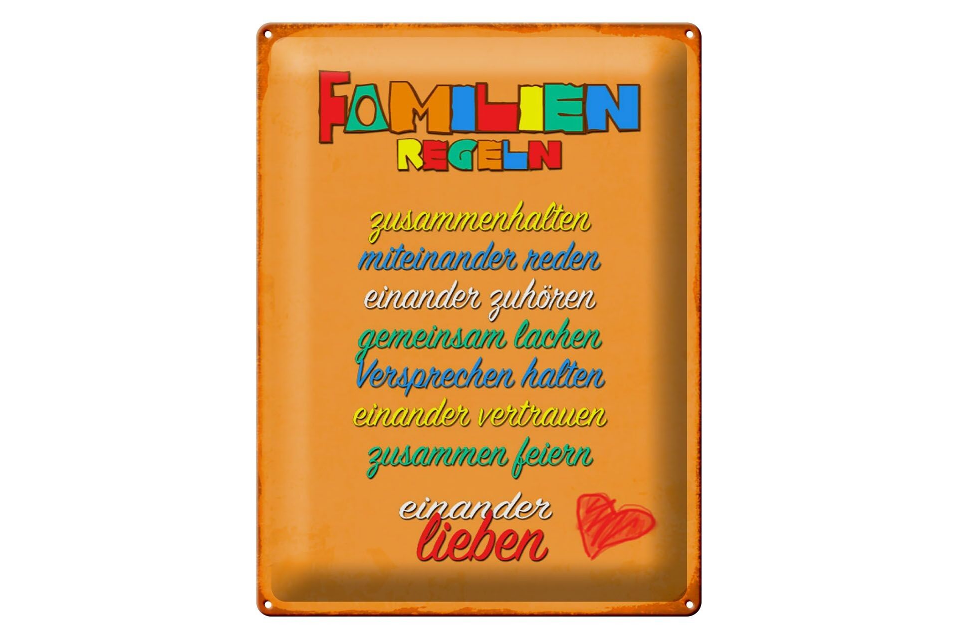 Targa in metallo con scritta "Regole della famiglia" regalo 30x40 cm