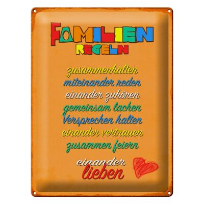Tin sign saying 30x40cm family rules gift