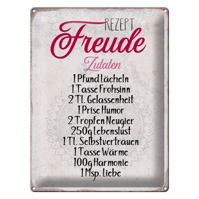 Blechschild Spruch 30x40cm Rezept Freude Zutaten Geschenk