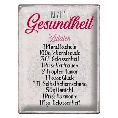 Tin sign saying 30x40cm recipe health ingredients