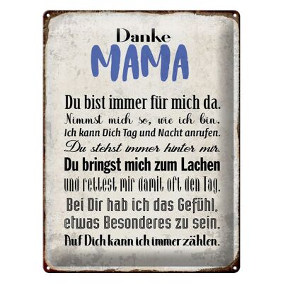 Blechschild Spruch 30x40cm Danke Mama du bist für mich da