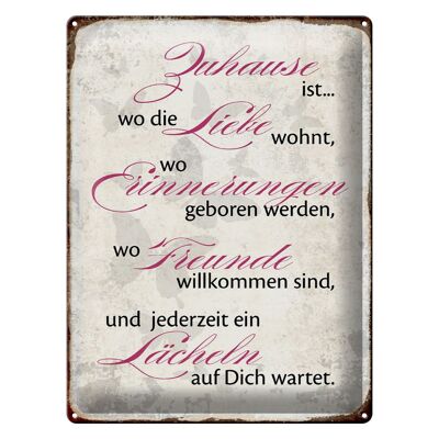 Blechschild Spruch 30x40cm Zuhause Liebe Freunde Lächeln