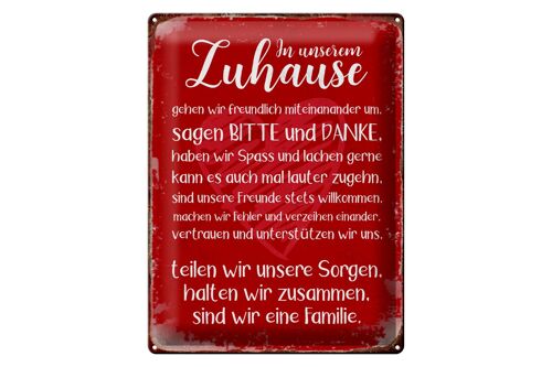 Blechschild Spruch 30x40cm Zuhause sind wir eine Familie