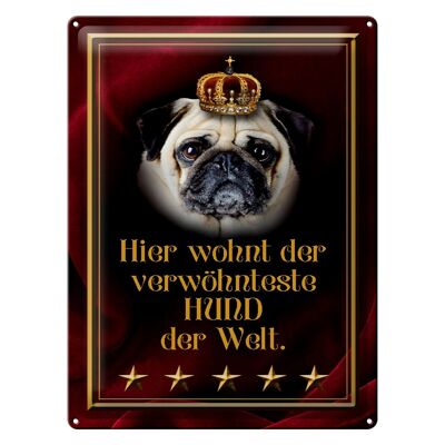 Metal sign saying 30x40cm here lives dog of the world