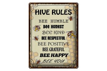 Panneau en étain disant 30x40cm Les règles de la ruche abeille humble honnête 1