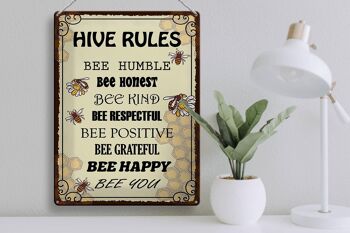 Panneau en étain disant 30x40cm Les règles de la ruche abeille humble honnête 3