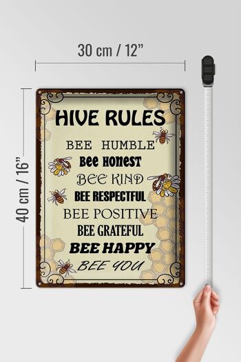 Panneau en étain disant 30x40cm Les règles de la ruche abeille humble honnête 4