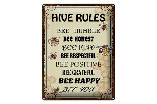 Blechschild Spruch 30x40cm Hive rules bee humble honest