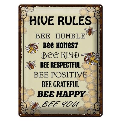 Blechschild Spruch 30x40cm Hive rules bee humble honest