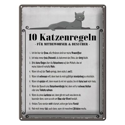 Targa in metallo con scritta 30x40 cm 10 regole del gatto Io sono il capo