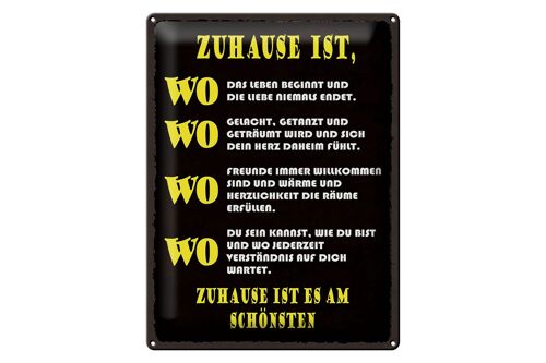 Blechschild Spruch 30x40cm Zuhause ist wo Leben und Liebe