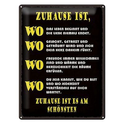 Blechschild Spruch 30x40cm Zuhause ist wo Leben und Liebe