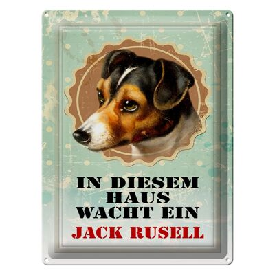 Tin sign dog 30x40cm in this house watches Jack Russel