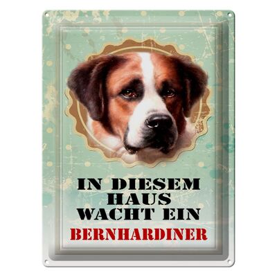 Tin sign dog 30x40cm in this house watches St. Bernard