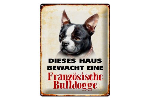 Blechschild Hund 30x40cm Haus bewacht französisch Bulldogge