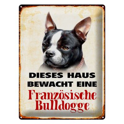 Blechschild Hund 30x40cm Haus bewacht französisch Bulldogge