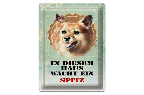 Blechschild Hund 30x40cm in diesem Haus wacht ein Spitz