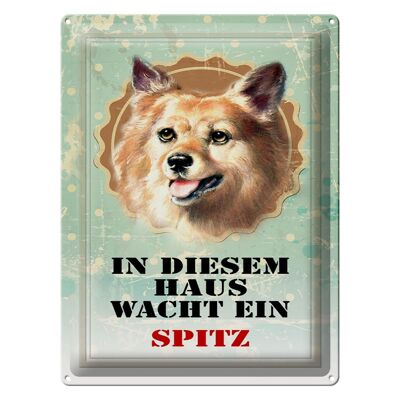 Tin sign dog 30x40cm in this house a Spitz watches over
