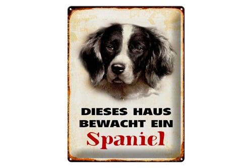 Blechschild Hund 30x40cm dieses Haus bewacht ein Spaniel