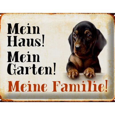 Metal sign dog 40x30cm dachshund my house garden family