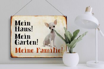 Plaque en tôle chien 40x30cm Chihuahua ma maison jardin famille 3