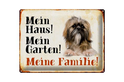 Blechschild Hund 40x30cm Pekinese mein Haus Garten Familie