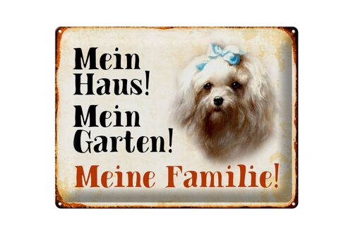 Blechschild Hund 40x30cm Malteser mein Haus Garten Familie