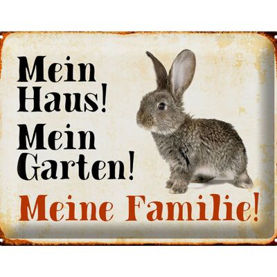 Tin sign animals 40x30cm rabbit my house garden family